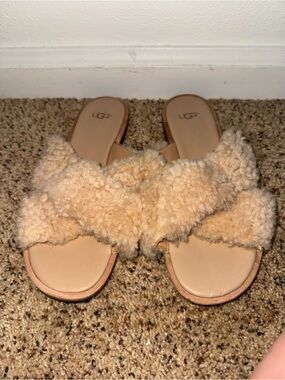 UGG Women's Beige Shearling Slide Sandals